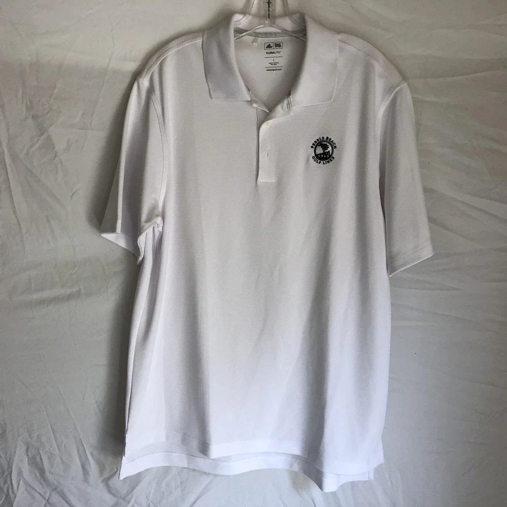 Adidas Polo Shirt Mens Large White Pebble Beach Golf Links Climalite Performance